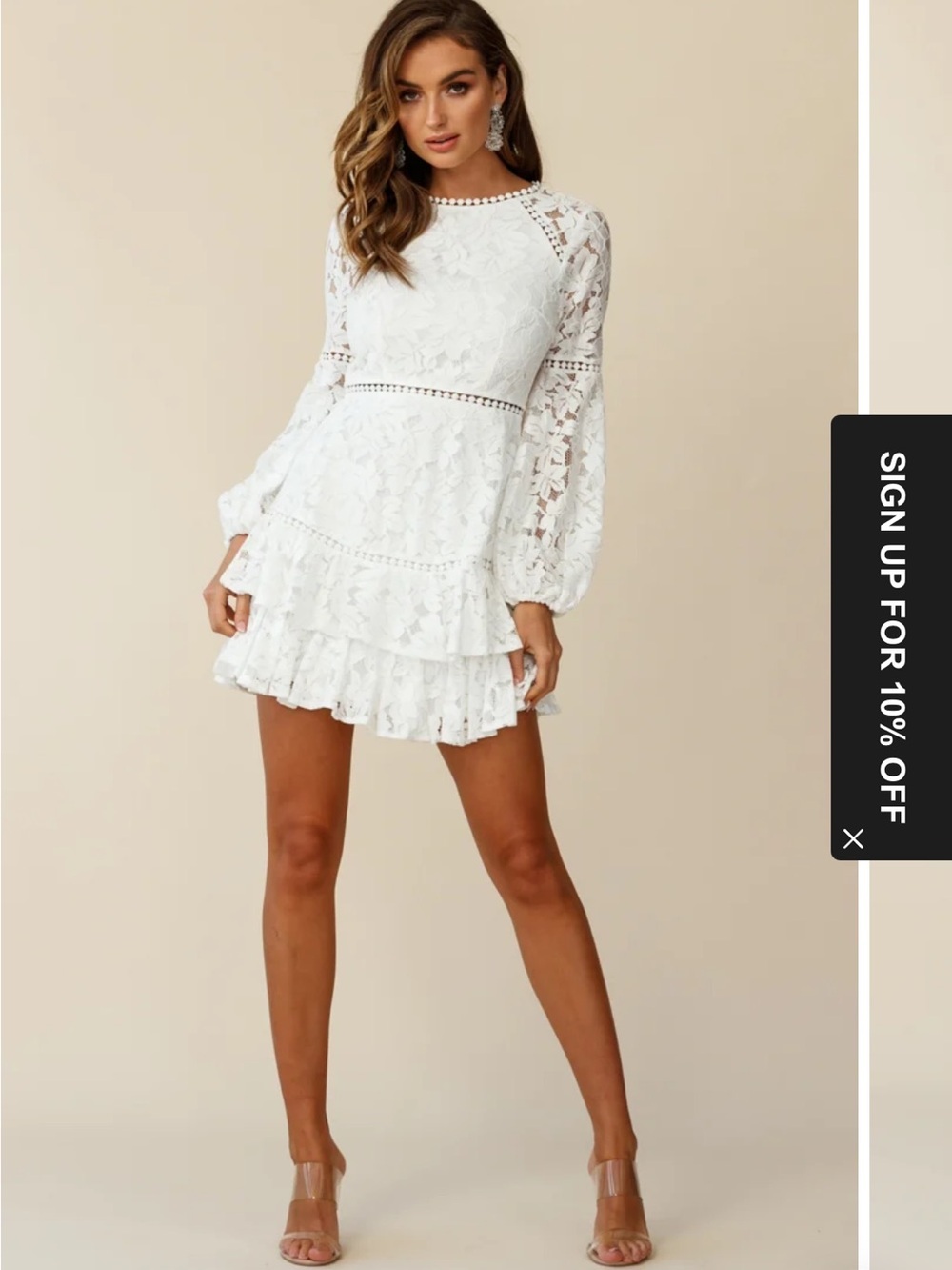 Hello Molly Henrietta Lace Overlay Long Sleeve Ruffle Dress White Size 6